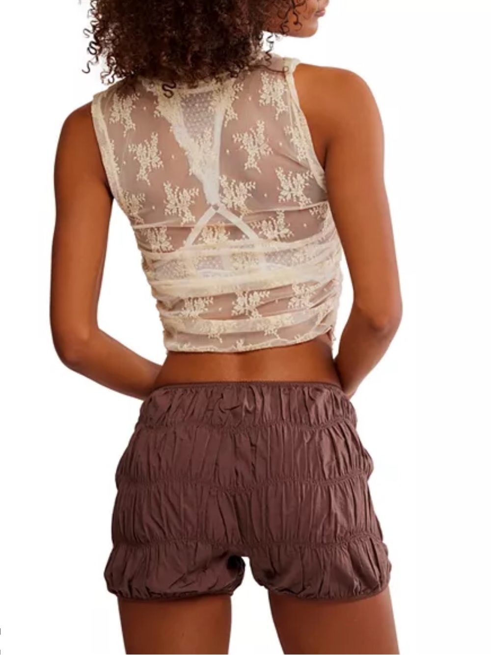FREE PEOPLE Sweet On Bloomer Shorts French Chocolate High Rise Vintage Style M - Picture 3 of 16